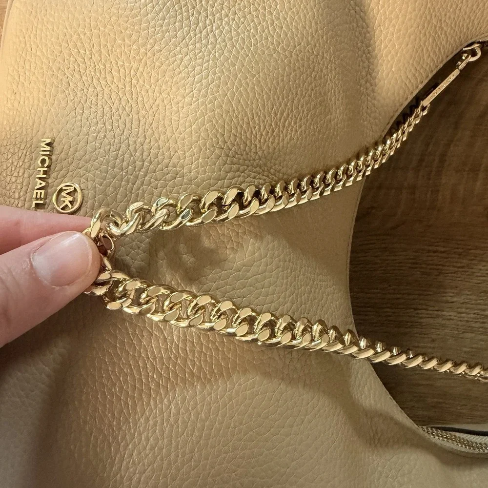 Michael Kors Tan Hobo Shoulder Bag with Gold Chain Accent